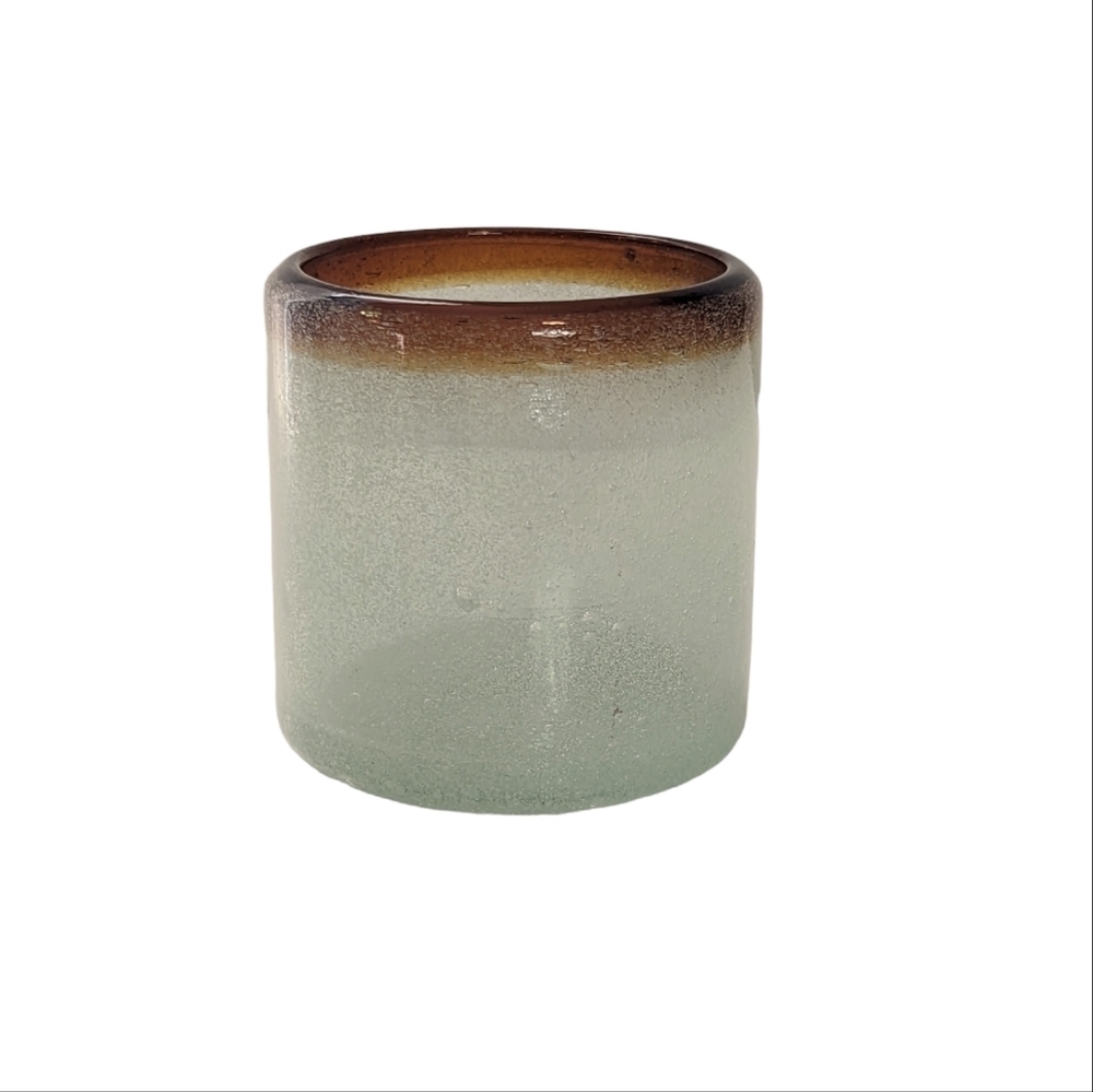 Handblown Bubble Glass Cup Tumbler Wine Candle Holder Votive Amber‎ Rim